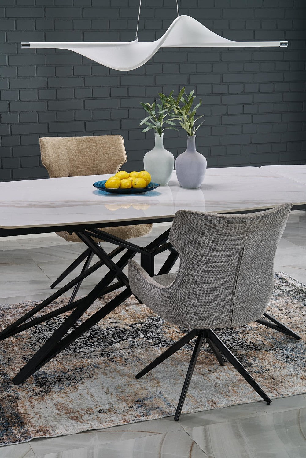 Galds Alfin 160/91/76 cm balts marmors/melns - N1 Home