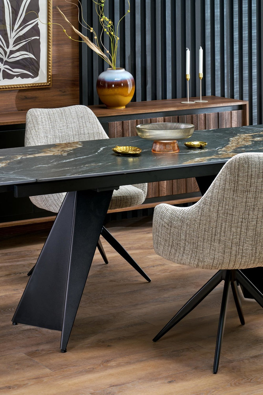 Galds Armo 165-241/90/77 cm melns marmors/melns - N1 Home