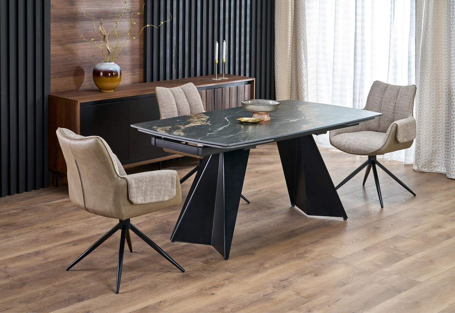 Galds Armo 165-241/90/77 cm melns marmors/melns - N1 Home