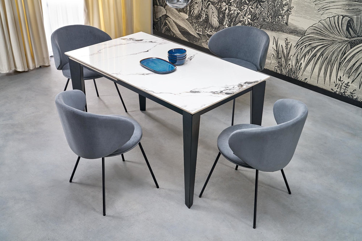 Galds Feix 81/76/141-184 cm balts marmors/melns - N1 Home