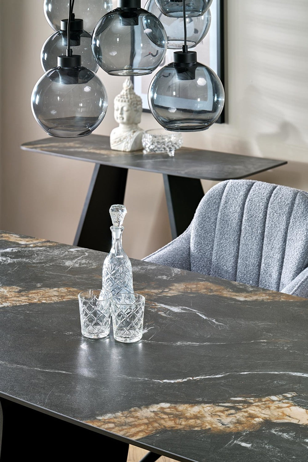 Galds Forus 180/90/76 cm melns marmors/melns - N1 Home