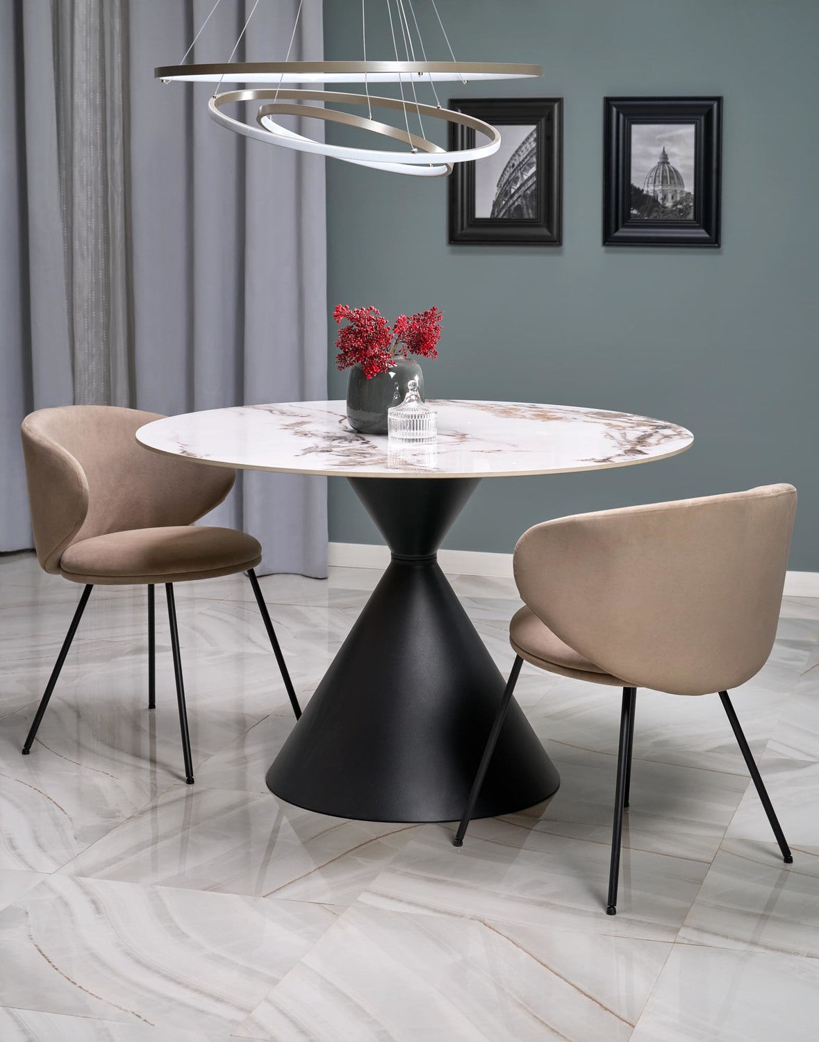 Galds Gars 120/76 cm balts marmors/melns - N1 Home