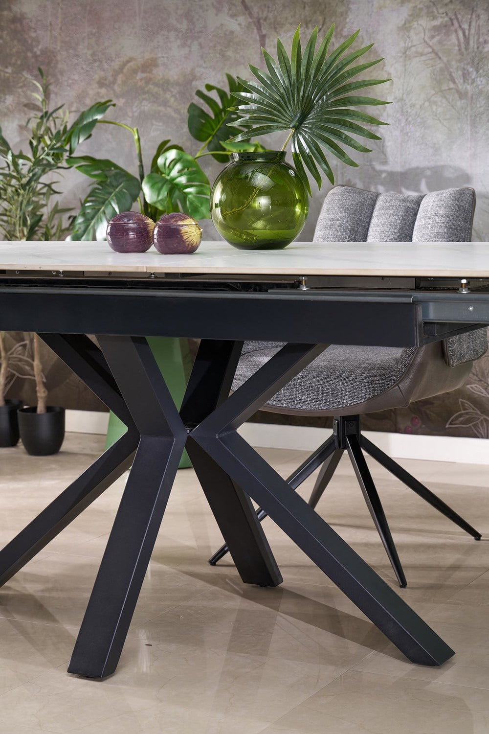 Galds Plats 140/85/76 cm balts marmors/melns - N1 Home