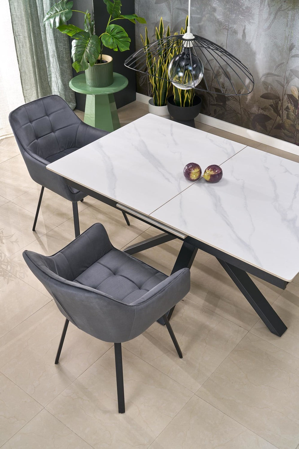 Galds Plats 140/85/76 cm balts marmors/melns - N1 Home