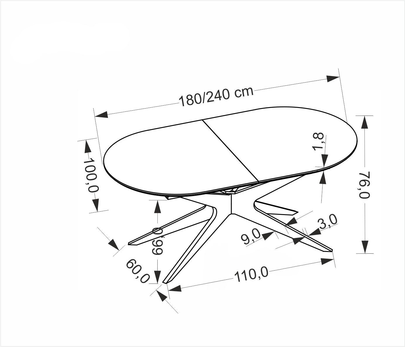 Galds Sandrs 180/100/76 cm melns - N1 Home