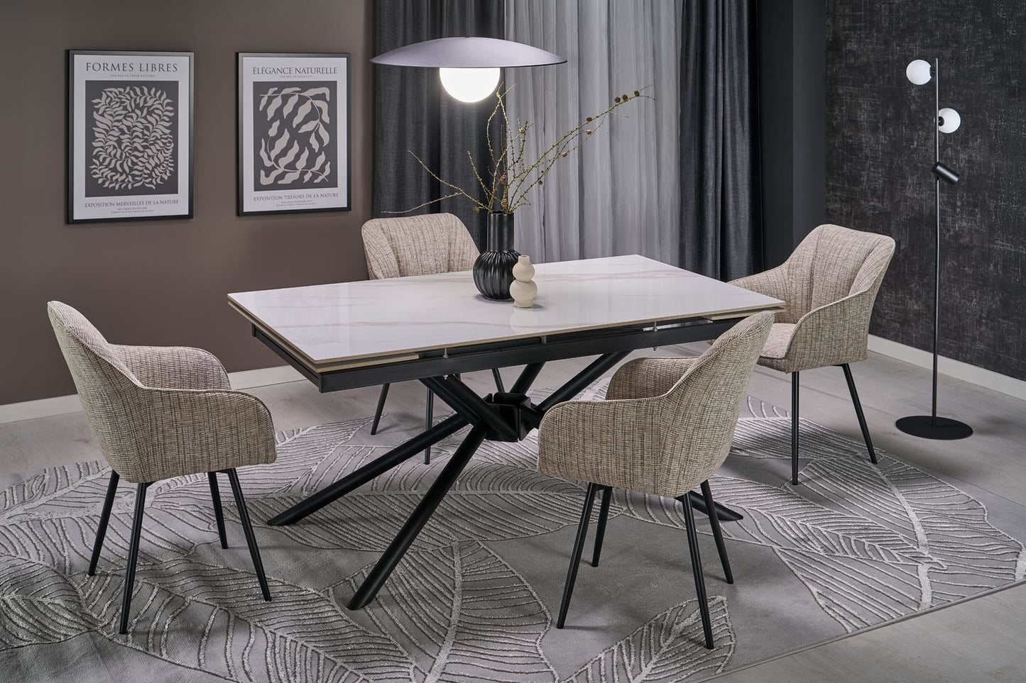 Galds Vitora 160/90/75 cm balts marmors/melns - N1 Home