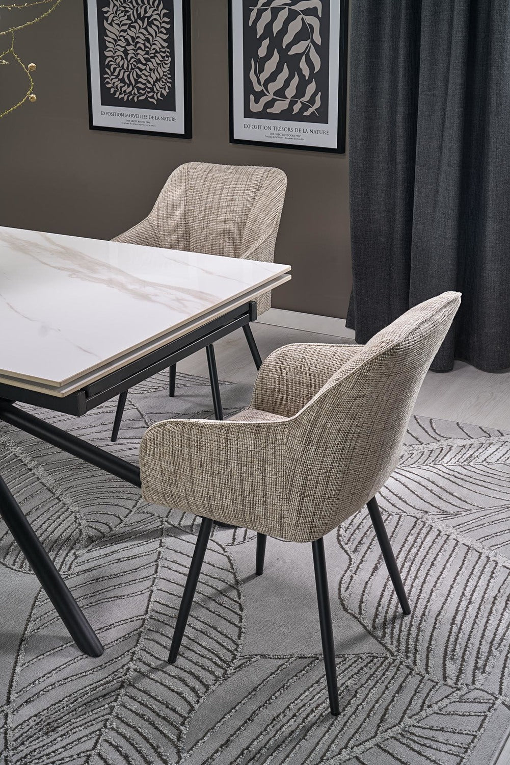 Galds Vitora 160/90/75 cm balts marmors/melns - N1 Home