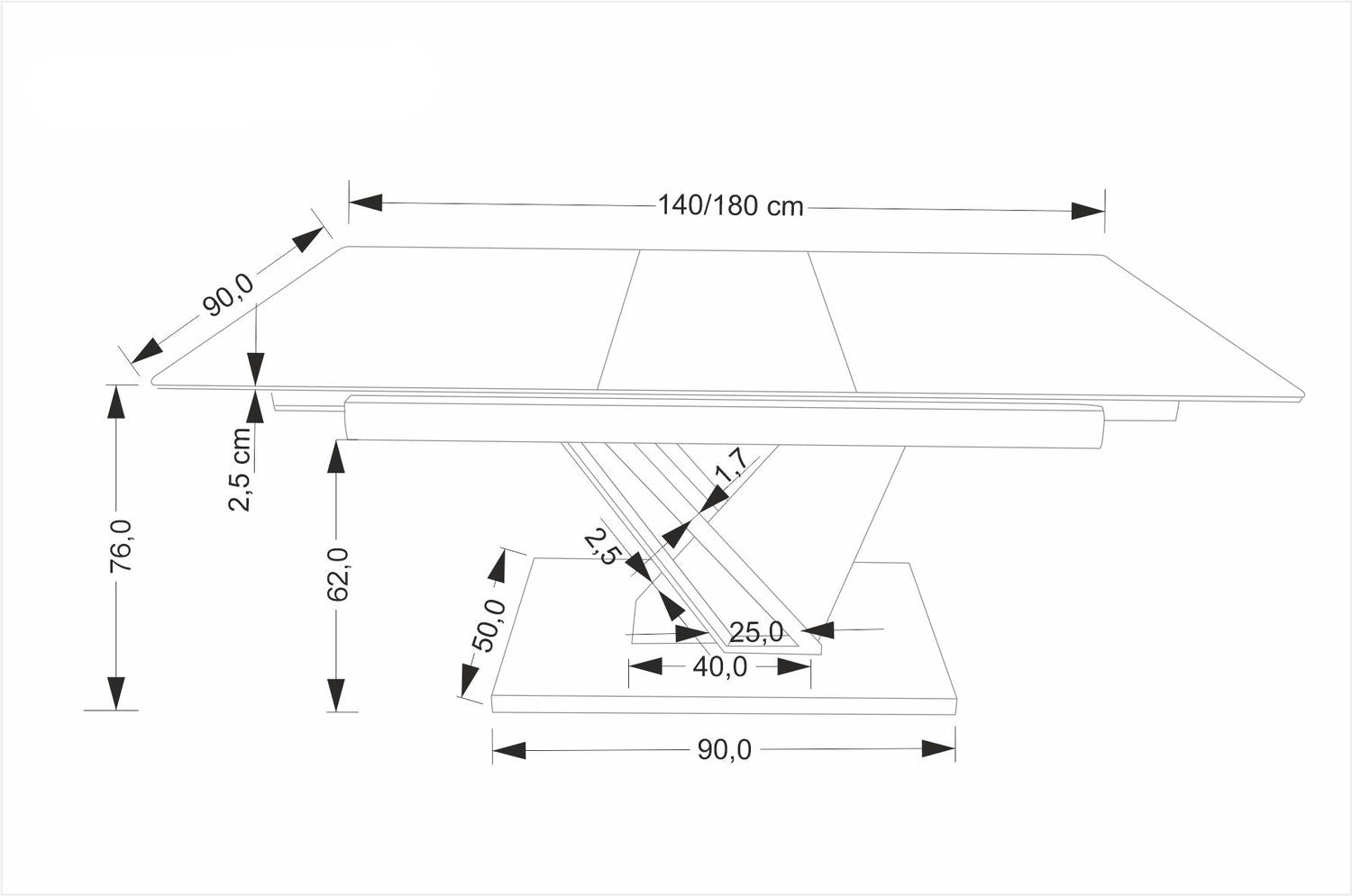 Galds Volans 140; 160/90/67 cm melns marmors/ozols - N1 Home