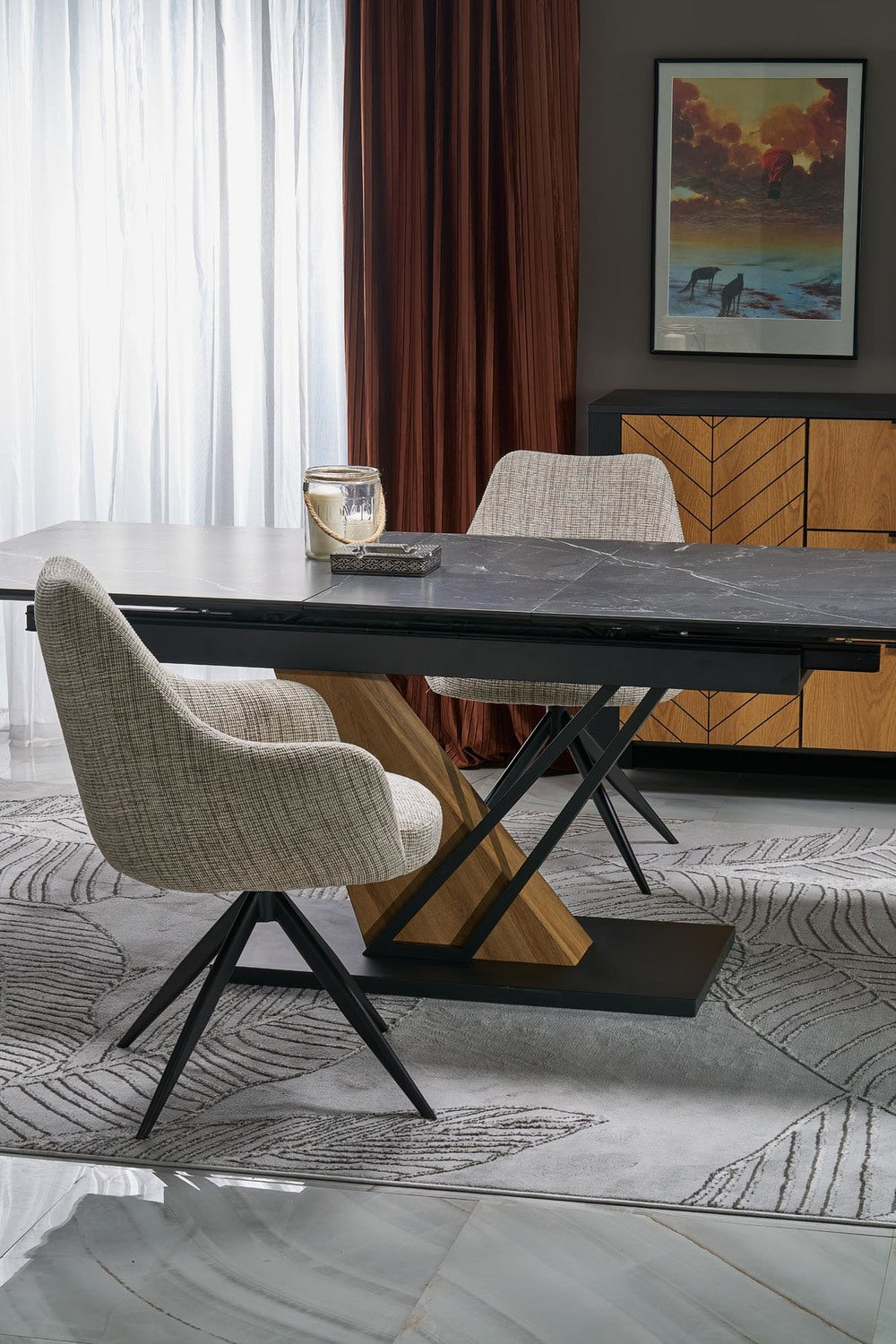 Galds Volans 160/90/67 cm melns marmors/ozols