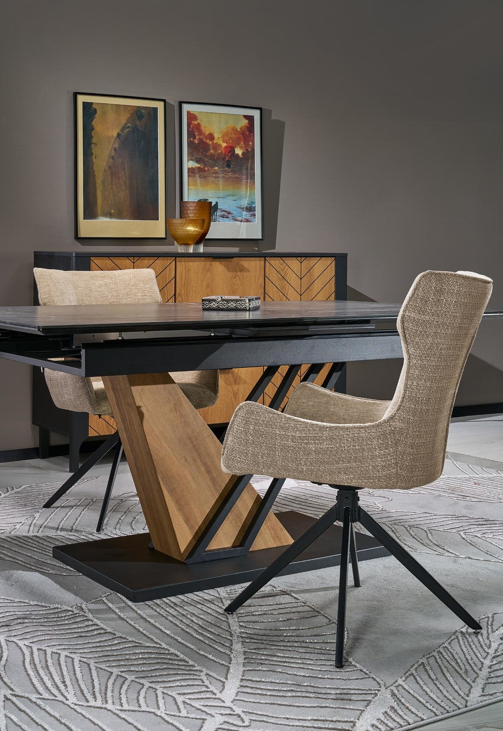 Galds Volans 140/90/67 cm melns marmors/ozols