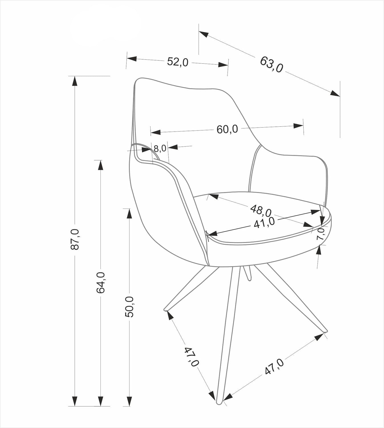 Krēsls Kxon  60/63/87/50 cm pelēks - N1 Home