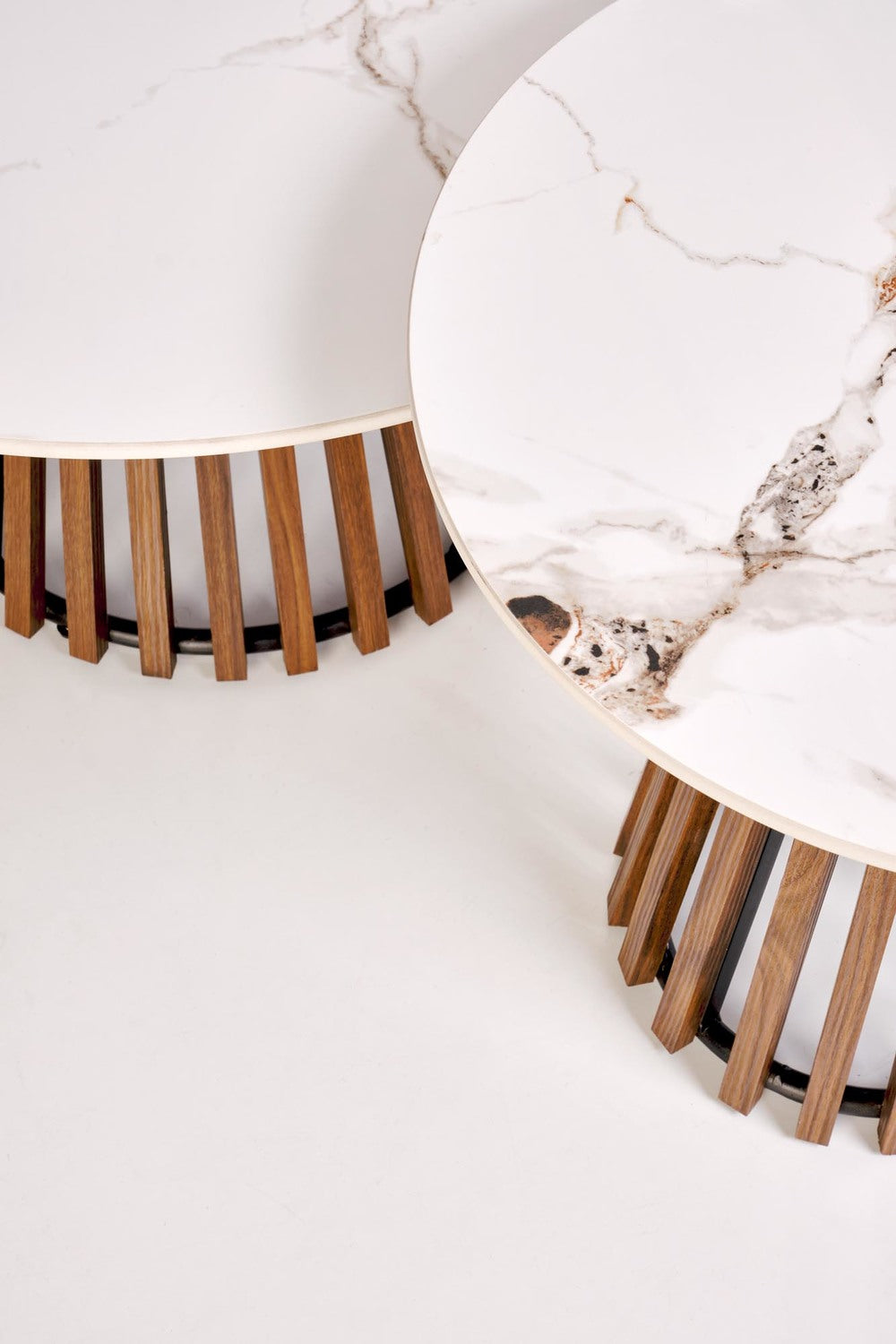 Kafijas galds Karin 50/51;  80/46 cm valrieksts/bēšs marmors - N1 Home