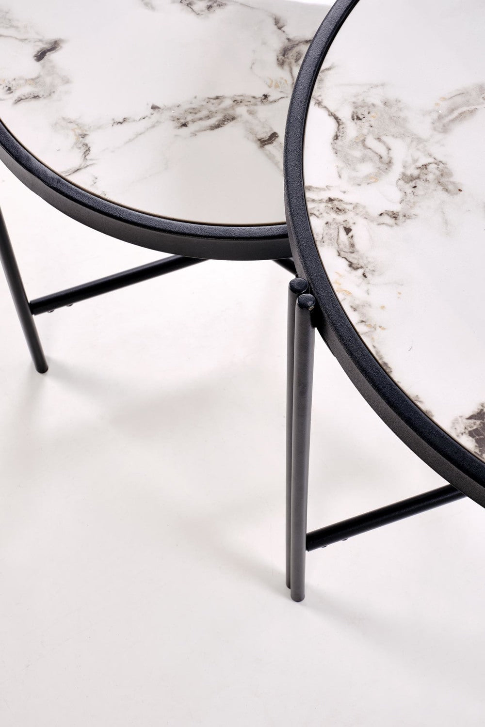 Kafijas galds (2) Fati 63/50 cm un 48/43 cm balts marmors/melns - N1 Home