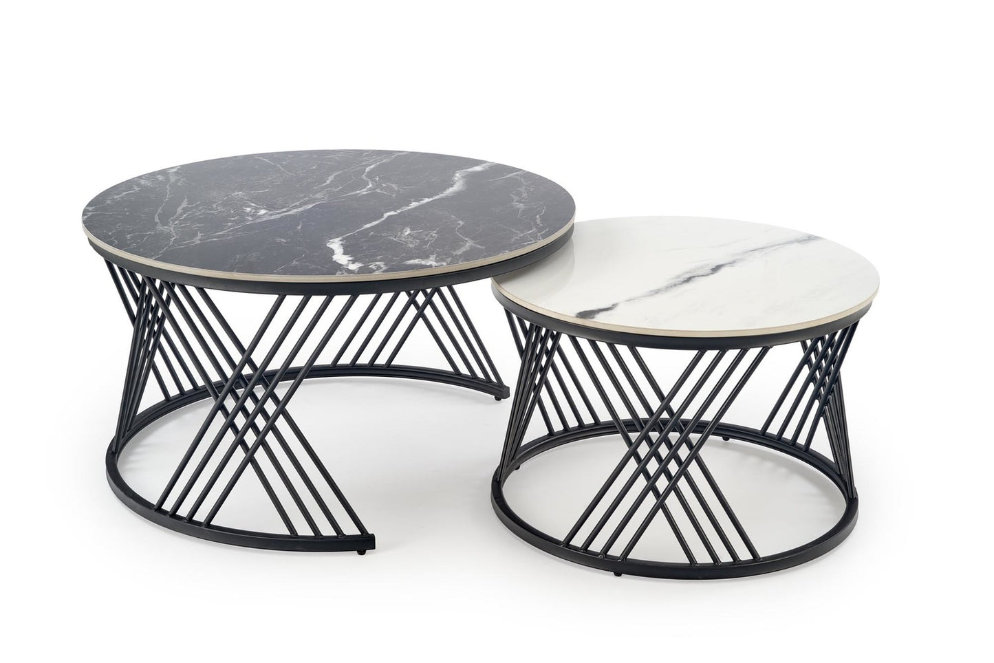 Kafijas galdiņš Flam 60/40; 80/46 cm melns marmors/balts marmors - N1 Home
