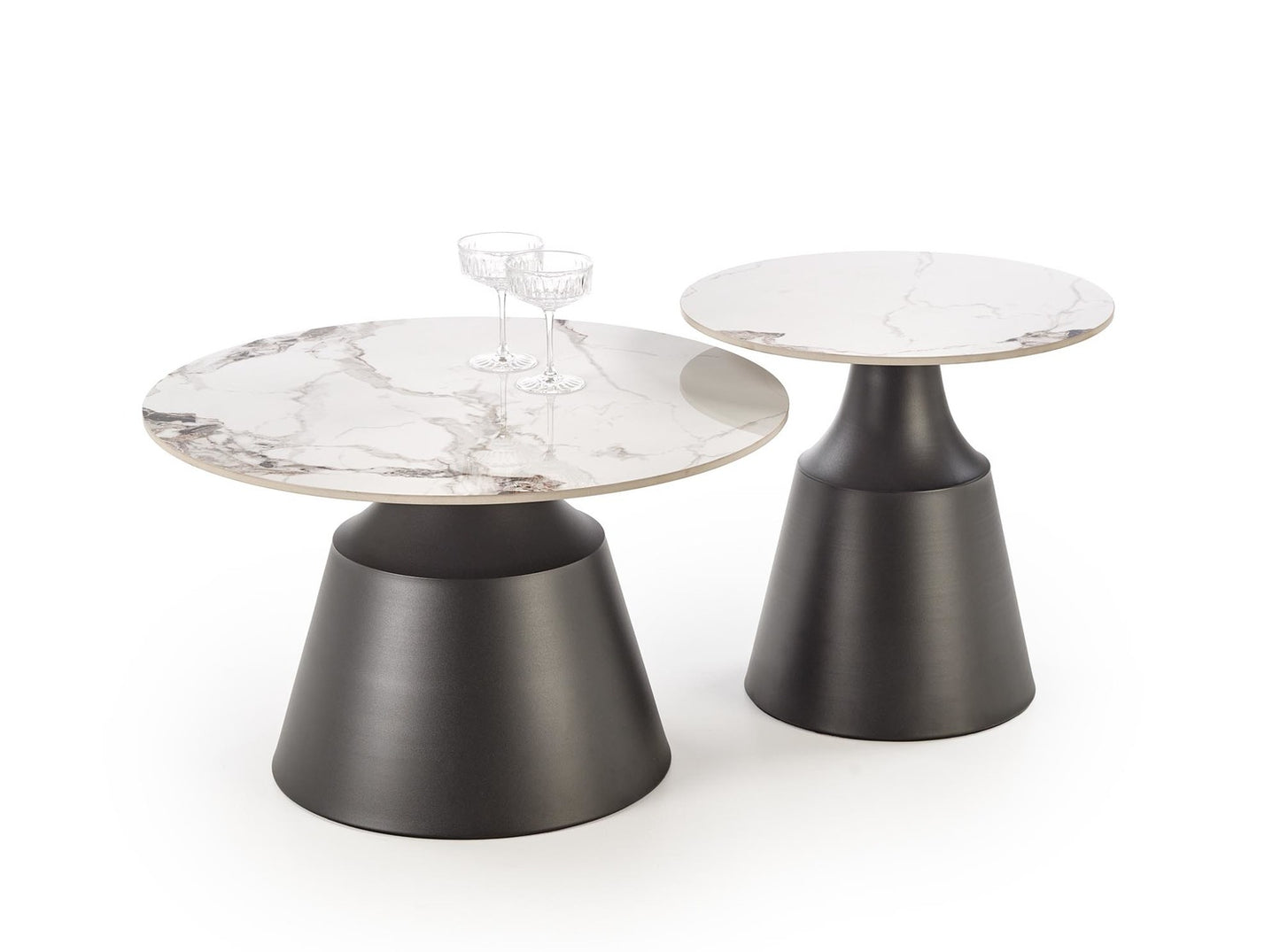 Kafijas galds(2) Magis 70/43 un 50/48 cm balts marmors/melns - N1 Home