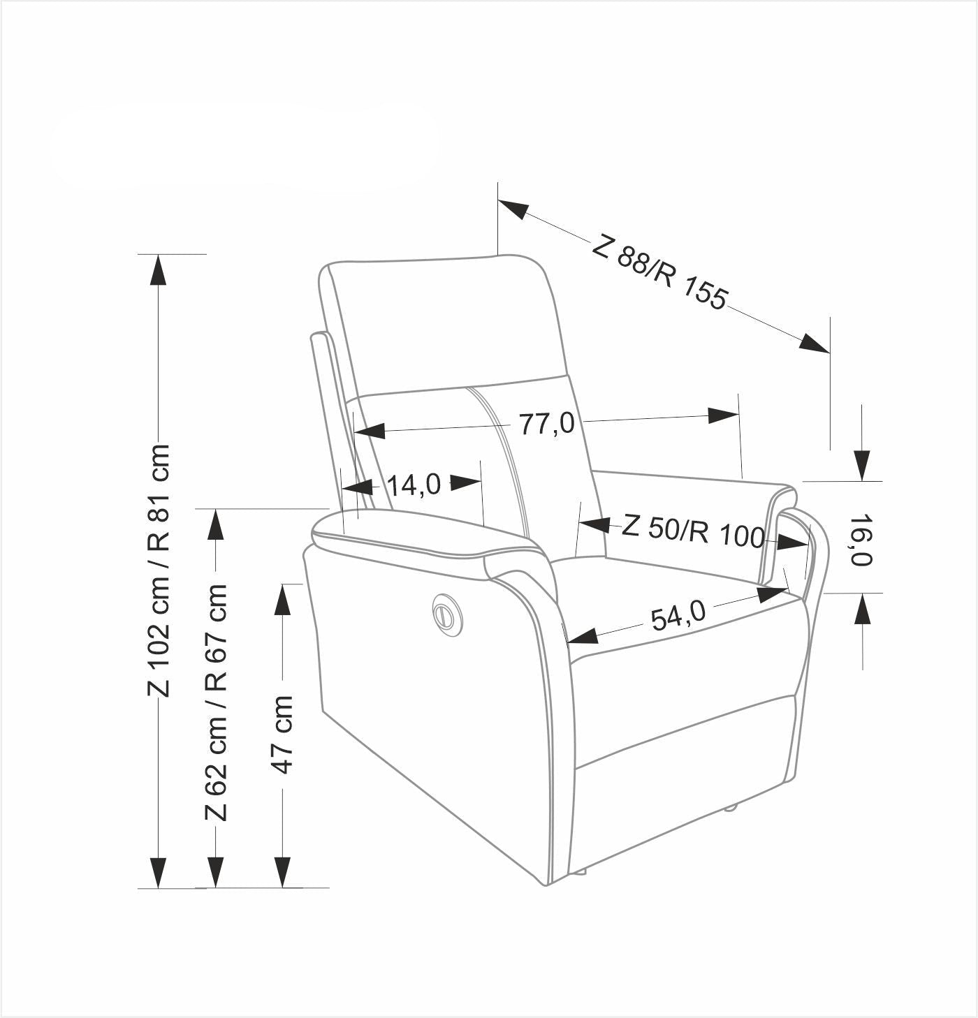 Krēsls Kroks 77/88-155/102-81/47 cm Bluvel 40 - N1 Home