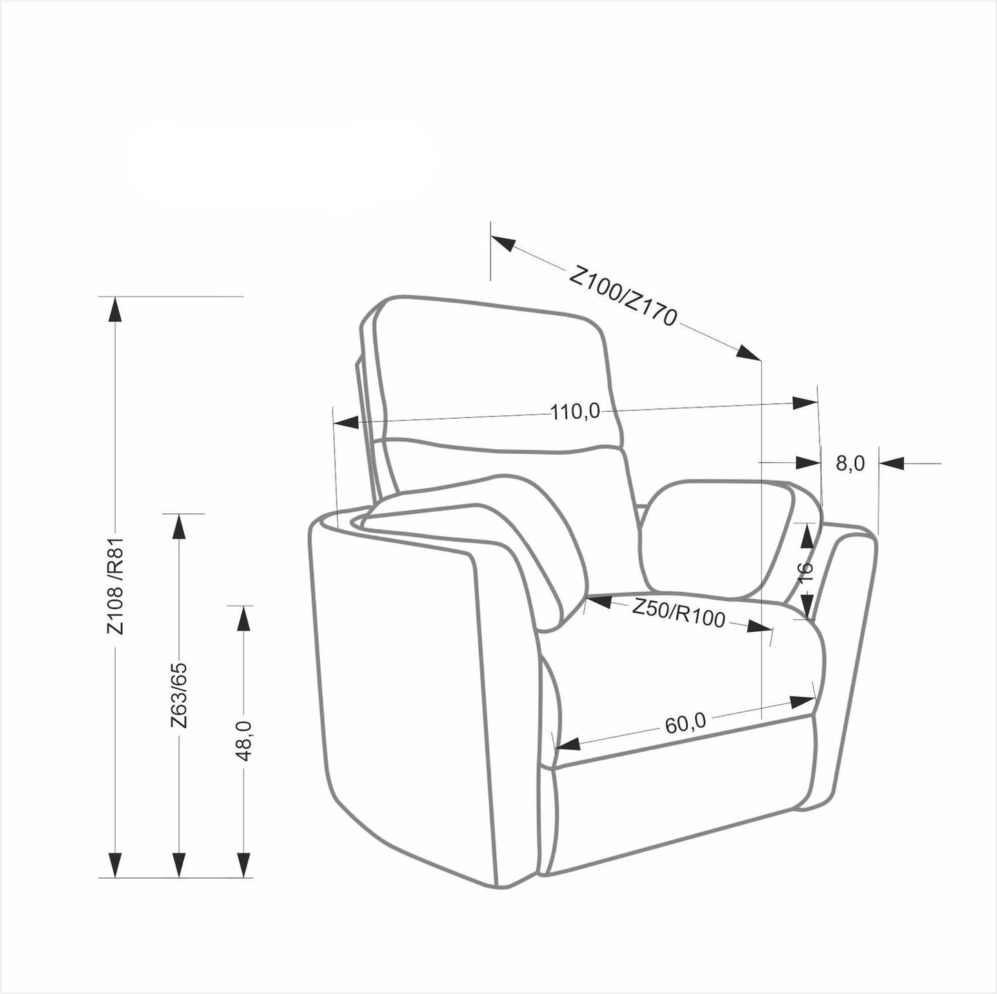Krēsls Pegals 110/100–170/108–81/45 cm piparmētra