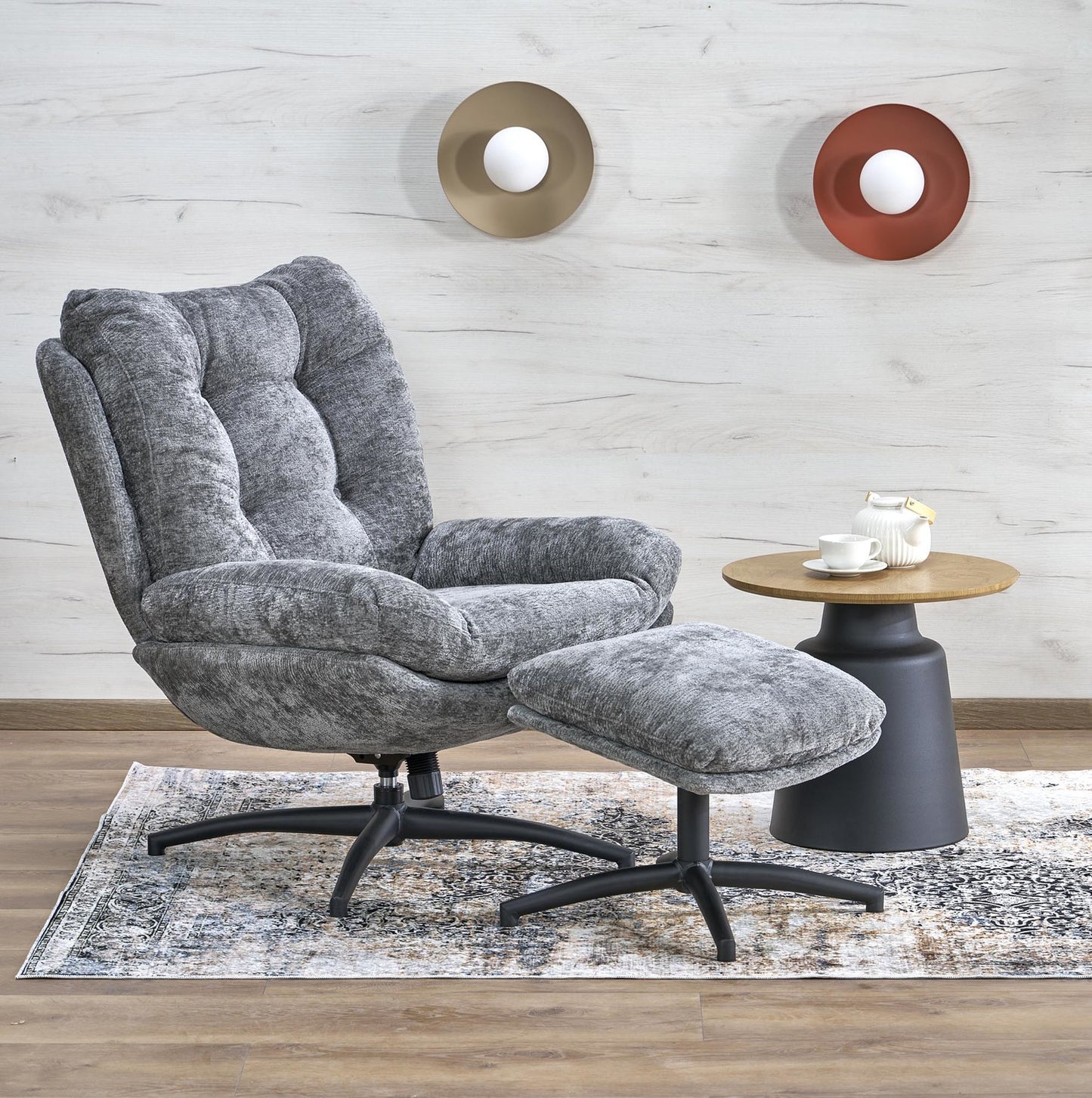 Krēsls ar kāju balstu Peso 76/92/96/48 cm pelēks - N1 Home