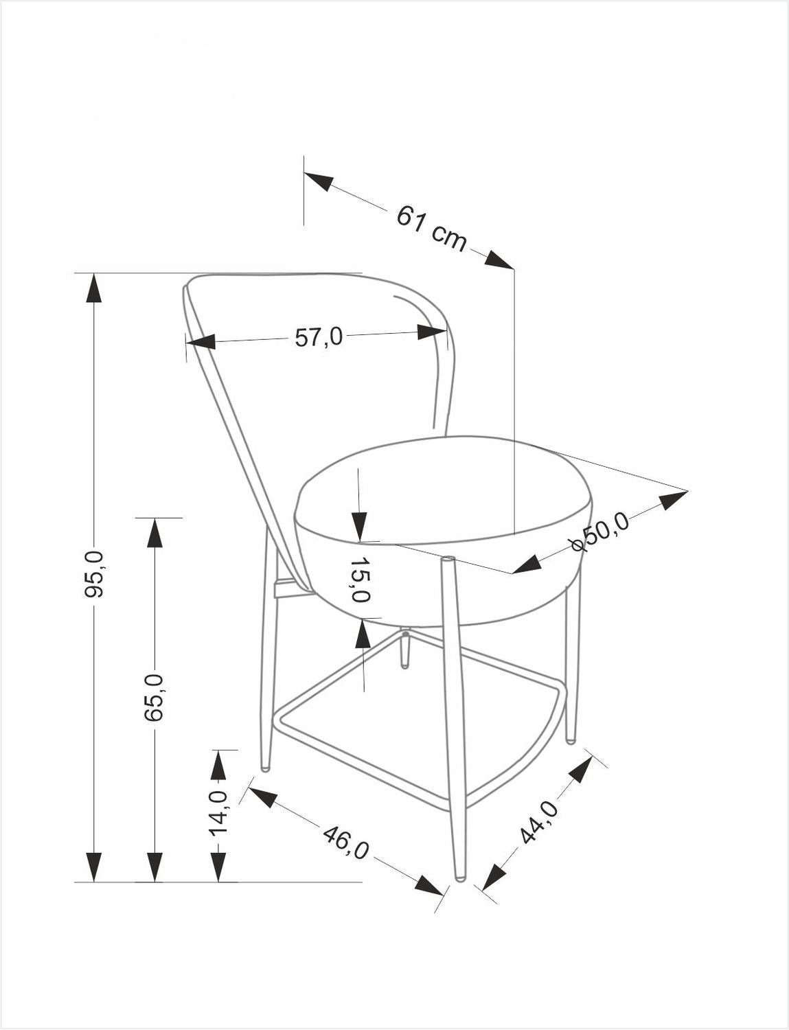 Bāra krēsls Kruza 57/61/95/65 cm pelēks