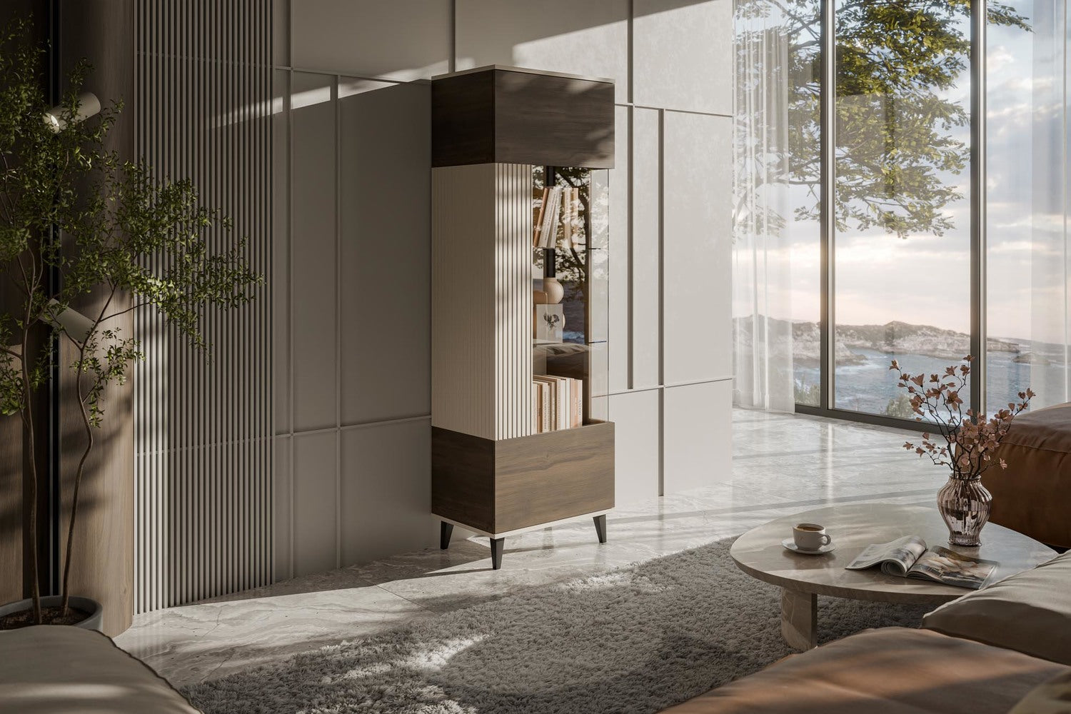 Vitrīnas skapis Berlin 60/40/182 cm kašmirs /valrieksts - N1 Home