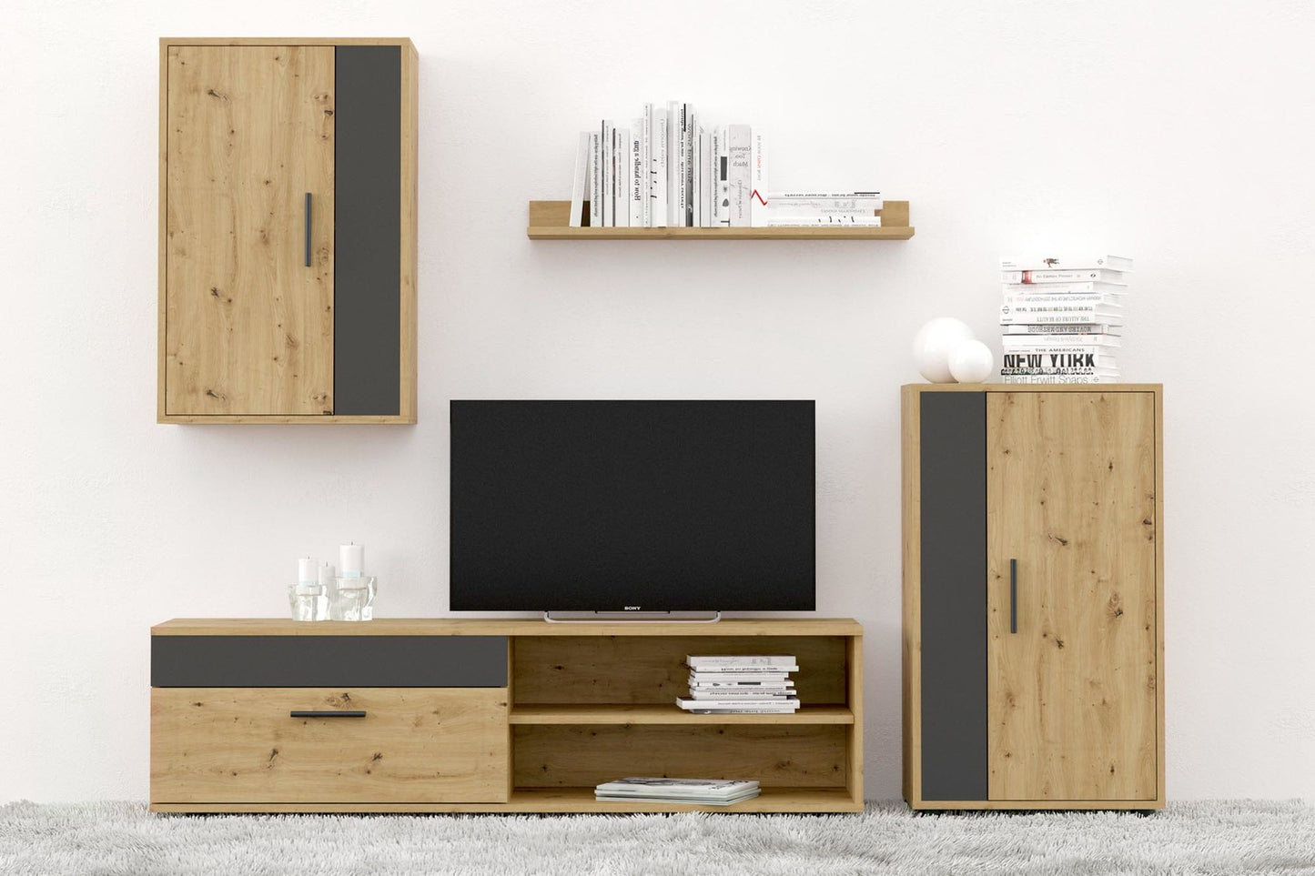 Mēbeļu komplekts Bensi 190 cm Artizan ozols/melns