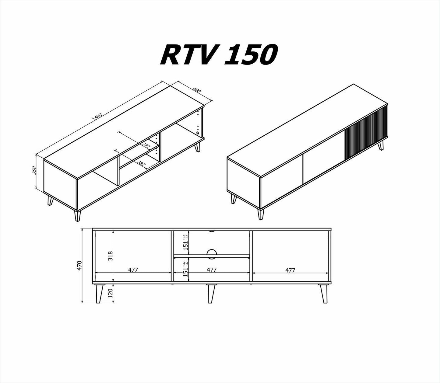 TV skapis Berlin 150;180;200/40/47;52 cm kašmirs/valrieksts