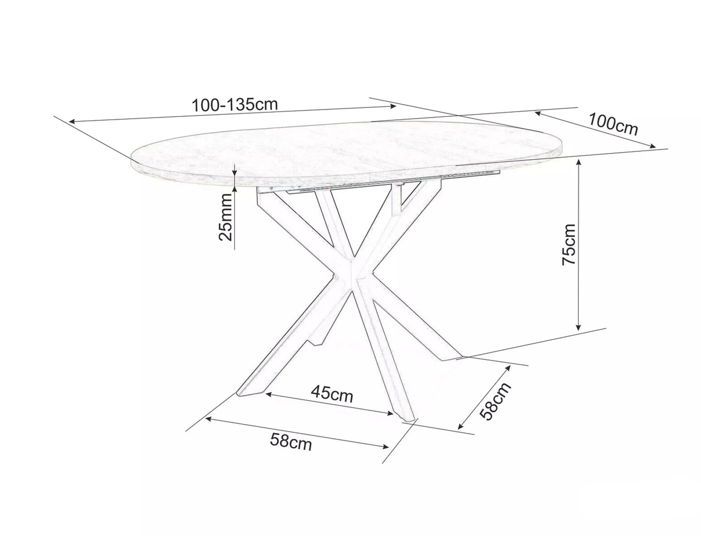 Galds Niko 75/100/100 - 135 cm melna marmora efekts / melns - N1 Home