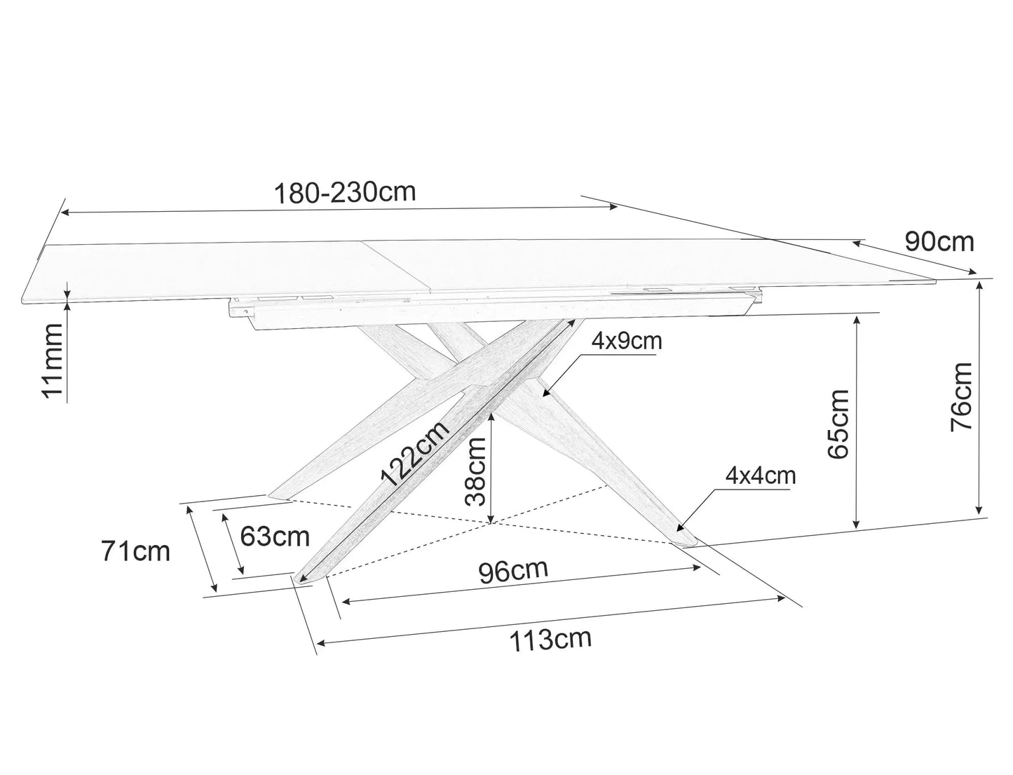 Galds Gron 76/90/180 - 230 cm matēts brūns / ozols - N1 Home