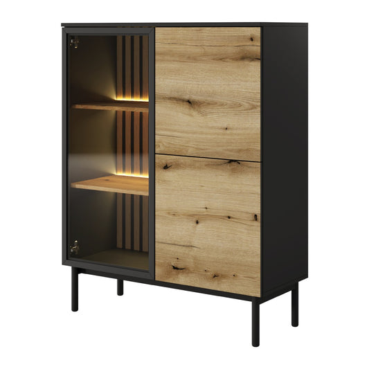 Vitrīnas skapis Langy 100/125/39 cm evok ozols/melns - N1 Home