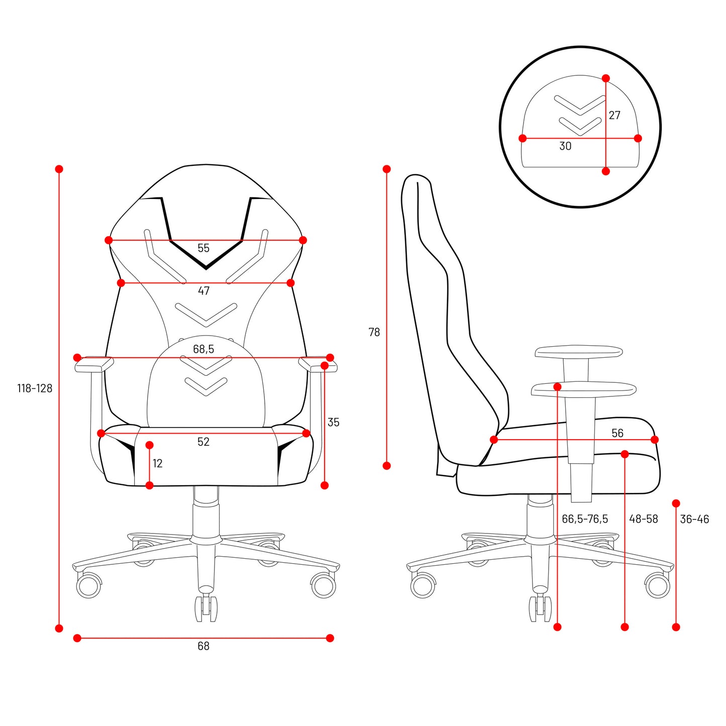 Krēsls X - Ga 118-128/68/52 cm zils/melns