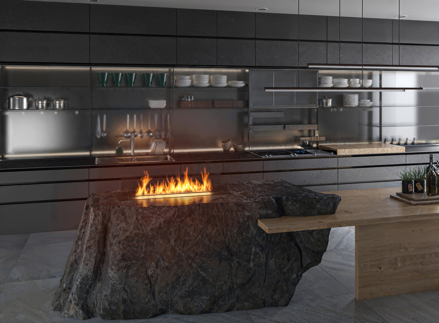 Biokamīns Inser 60/32/550; 100/32/50; 120/32/50 cm melns - N1 Home