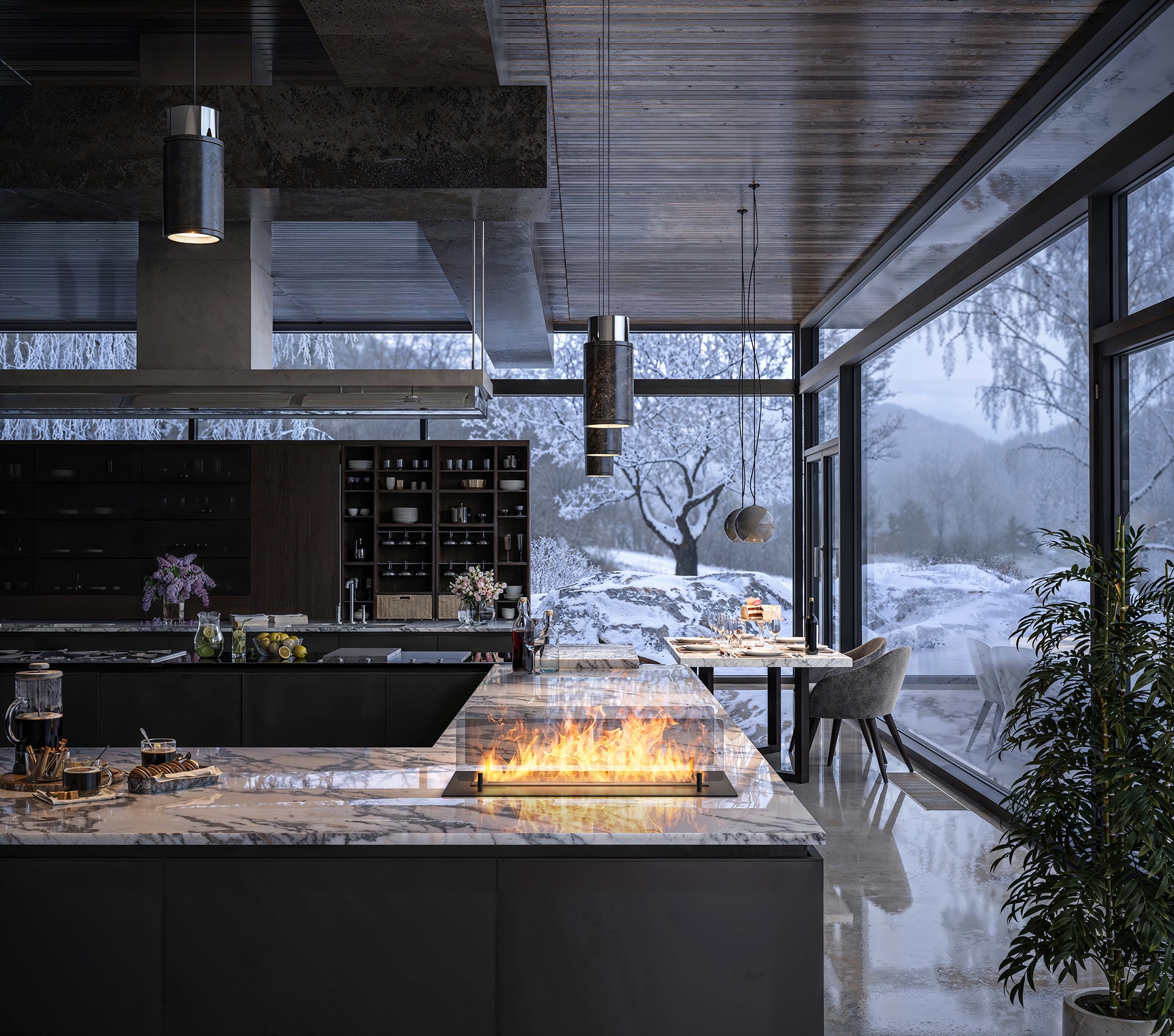 Biokamīns Inser 60/32/550; 100/32/50; 120/32/50 cm melns - N1 Home