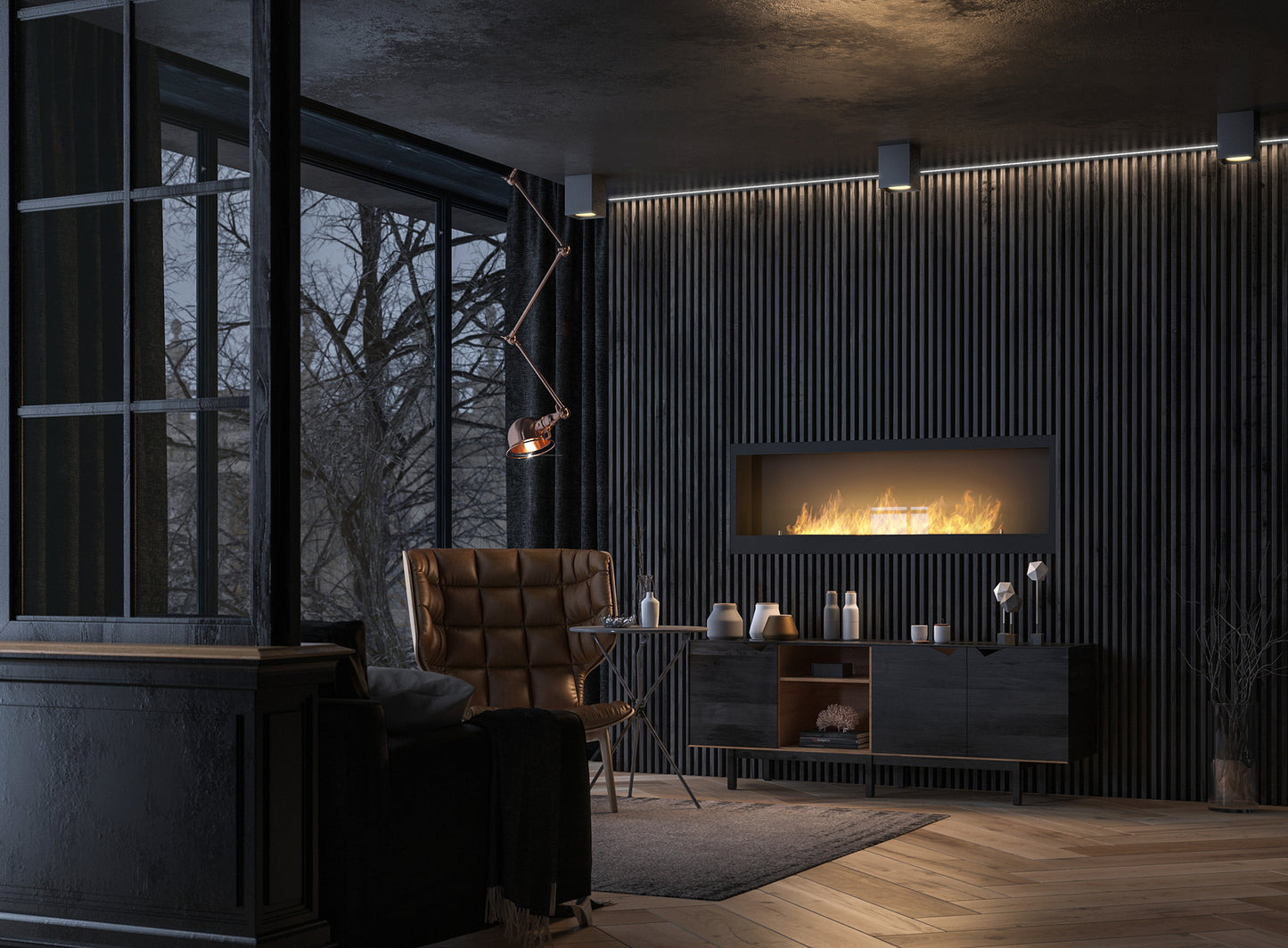 Biokamīns Insi 90/50/16; 120/50/20; 150/50/22 cm melns - N1 Home