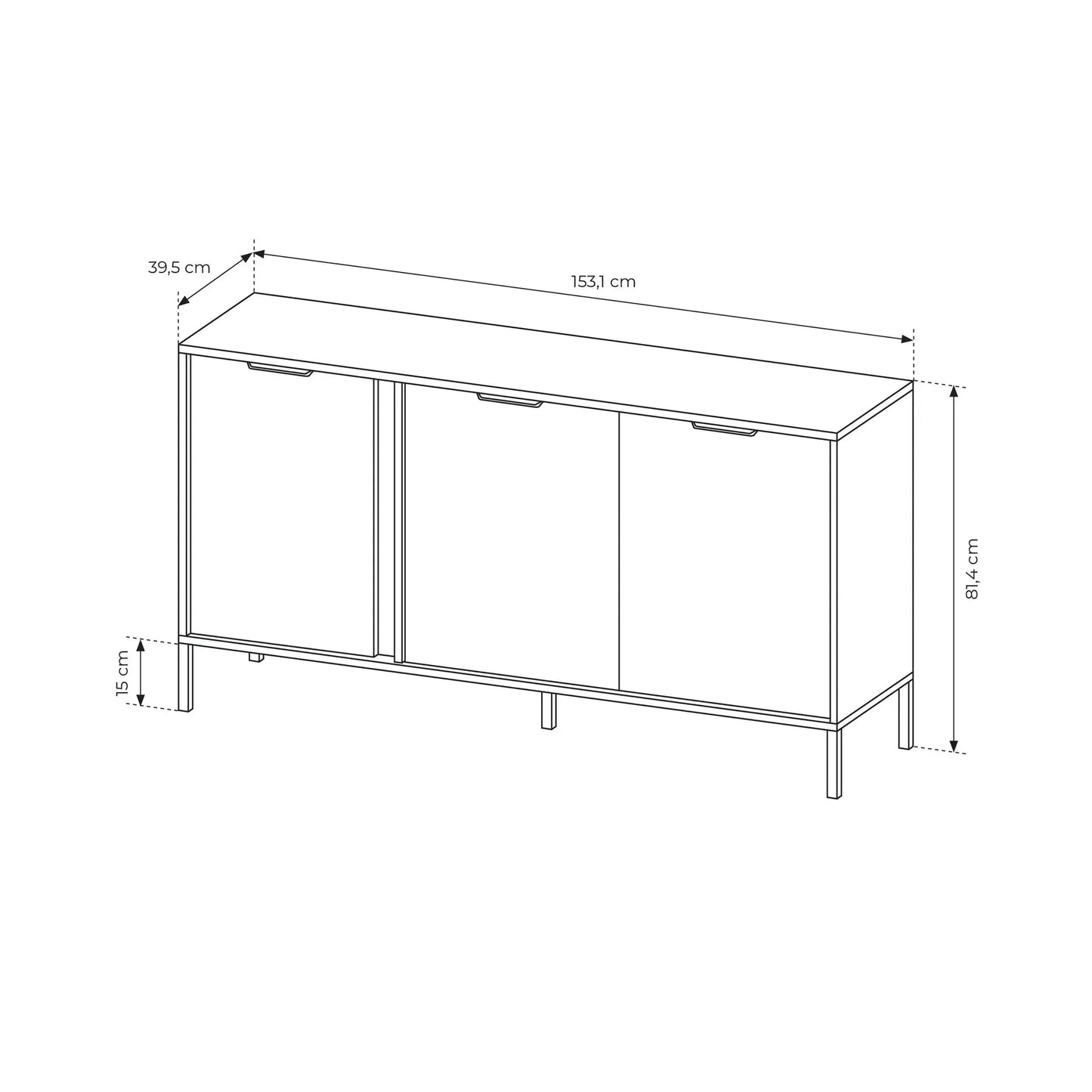 Kumode Larsi 153/81/39 cm melns - N1 Home