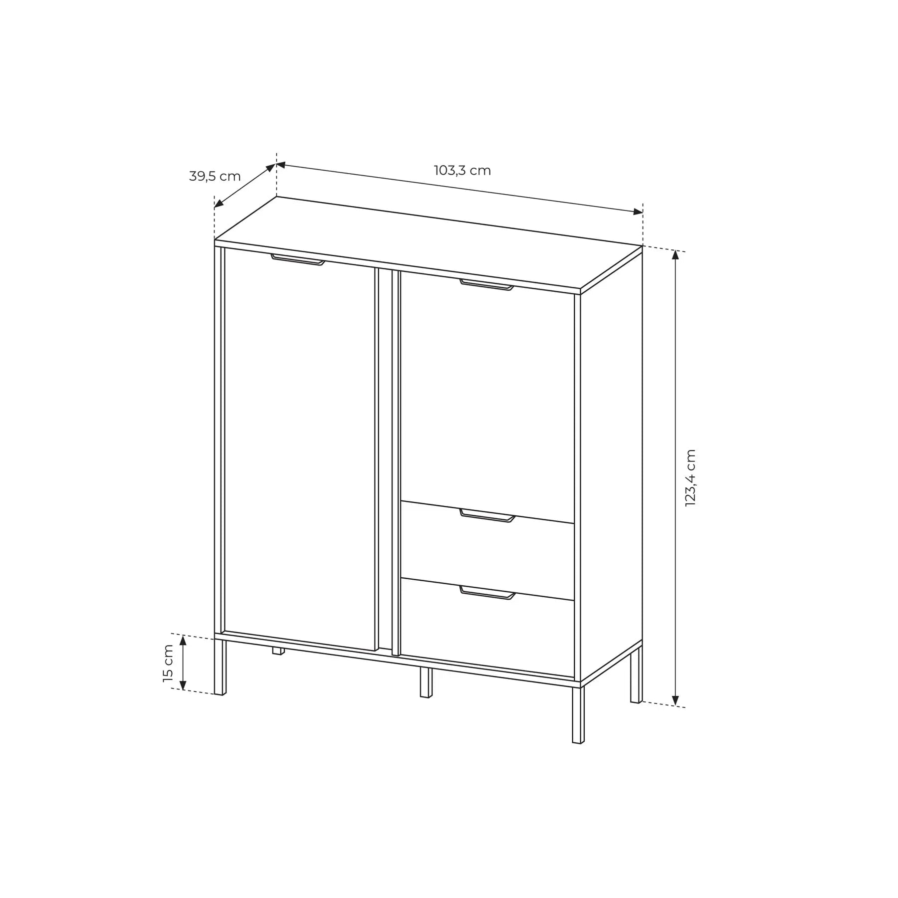 Kumode Larsi 103/123/39 cm melns - N1 Home