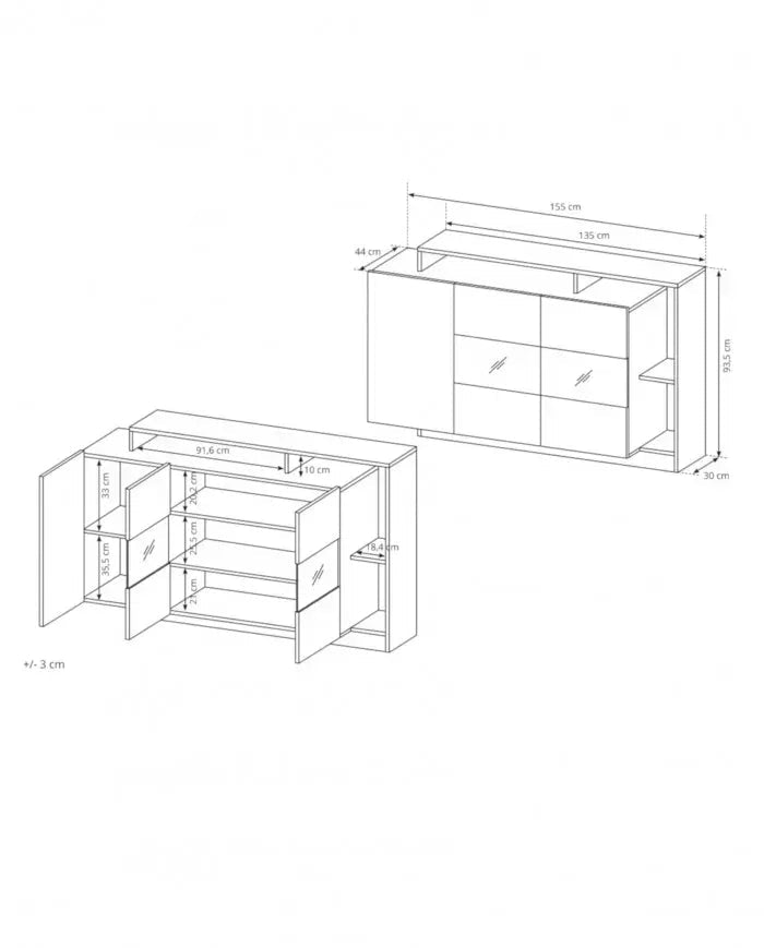 Kumode Aliva 155/44/93,5 cm balts/ozols - N1 Home