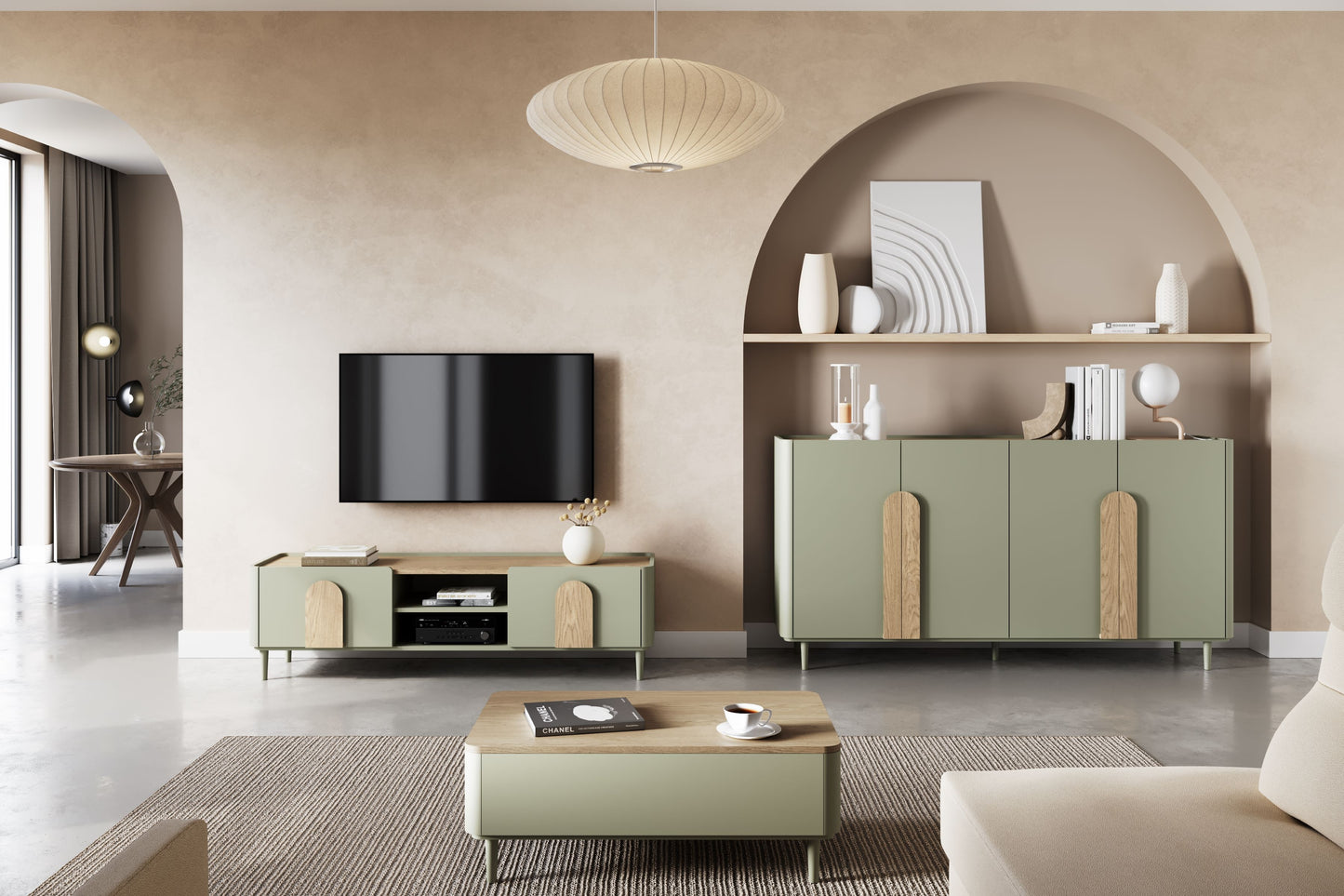 Kumode Amil 200/102/48 cm Eikalipts / Baltijas kāpu ozols / Dabīgais ozols - N1 Home