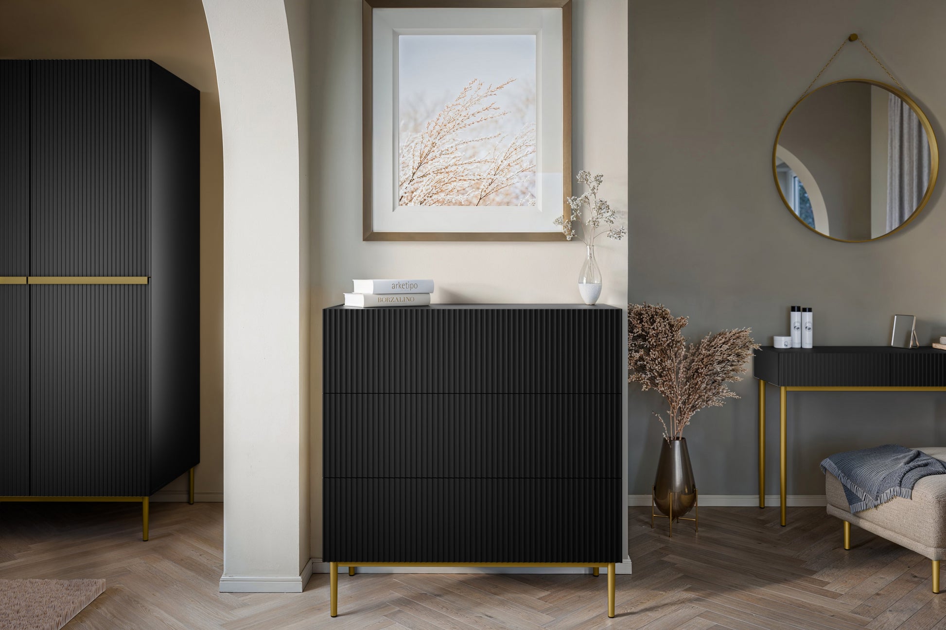 Kumode Austin 100/105/45 cm melns/zelts - N1 Home