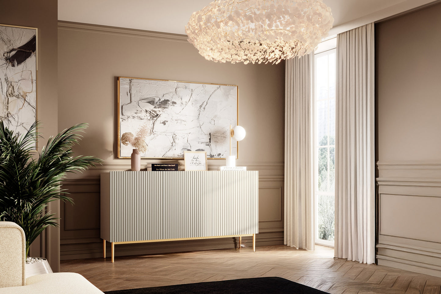 Kumode AUSTIN 150/85/45 cm kašmirs/zelts kājas - N1 Home