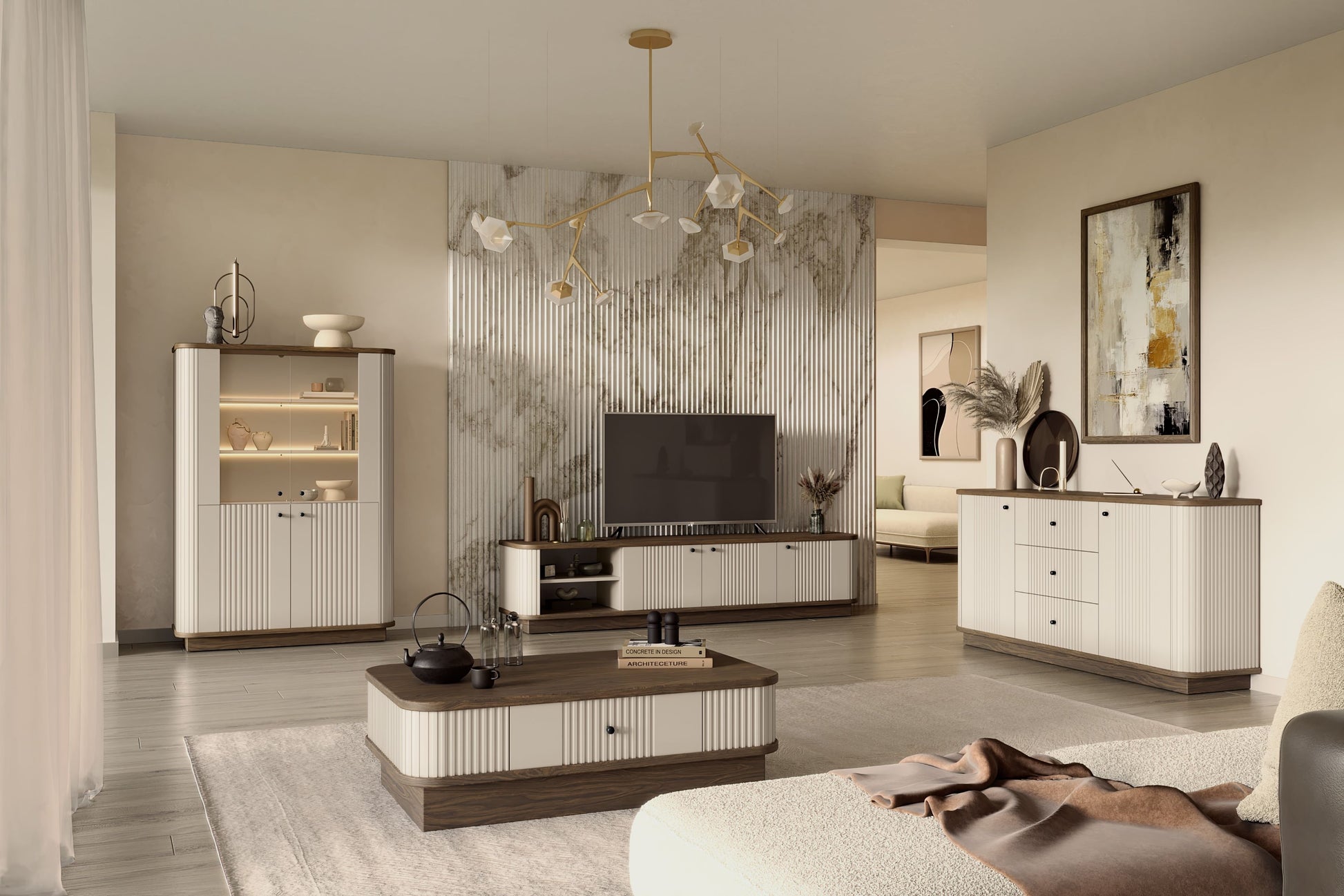 Kumode Vespa 160/77/38/ cm kašmirs/rieksts/melns - N1 Home