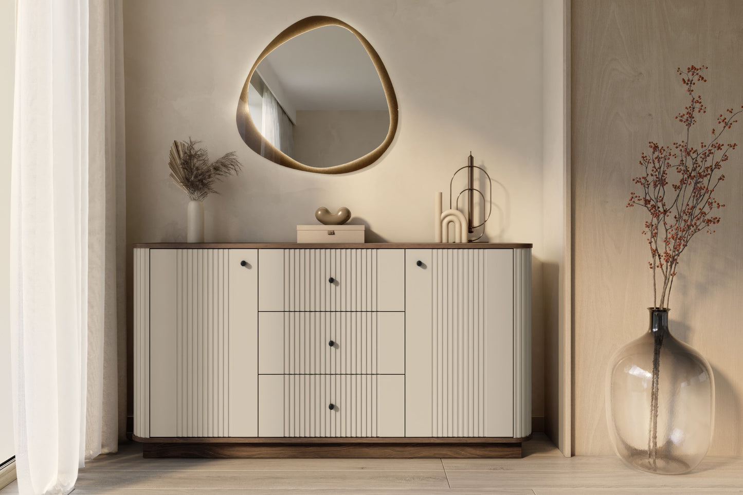 Kumode Vespa 160/77/38/ cm kašmirs/rieksts/melns - N1 Home