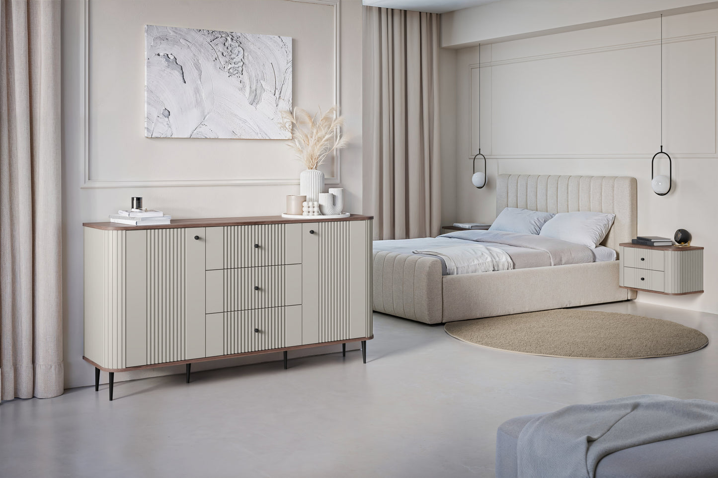 Kumode Vespa 160/85/38 cm kašmirs/ rieksts/melns - N1 Home