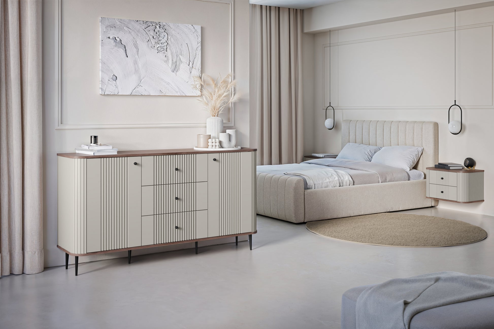 Kumode Vespa 160/85/38 cm kašmirs/ rieksts/melns - N1 Home