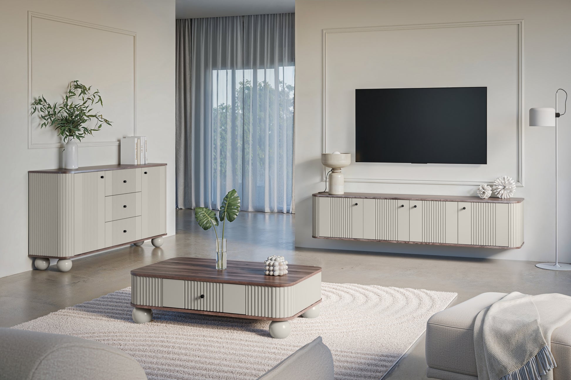 Kumode Vespa 160/82/38 cm kašmirs/rieksts/melns - N1 Home