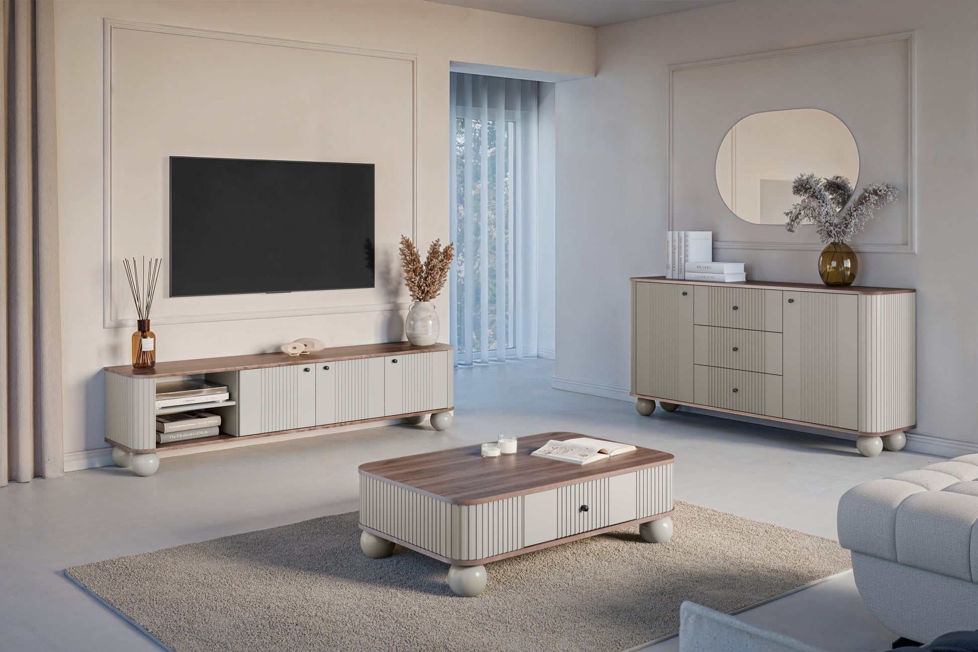 Kumode Vespa 160/82/38 cm kašmirs/rieksts/melns - N1 Home