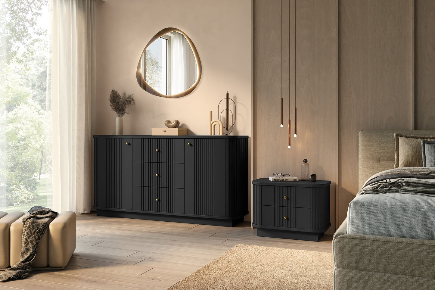 Kumode Vespa 160/77/38/ cm melns/zelts - N1 Home