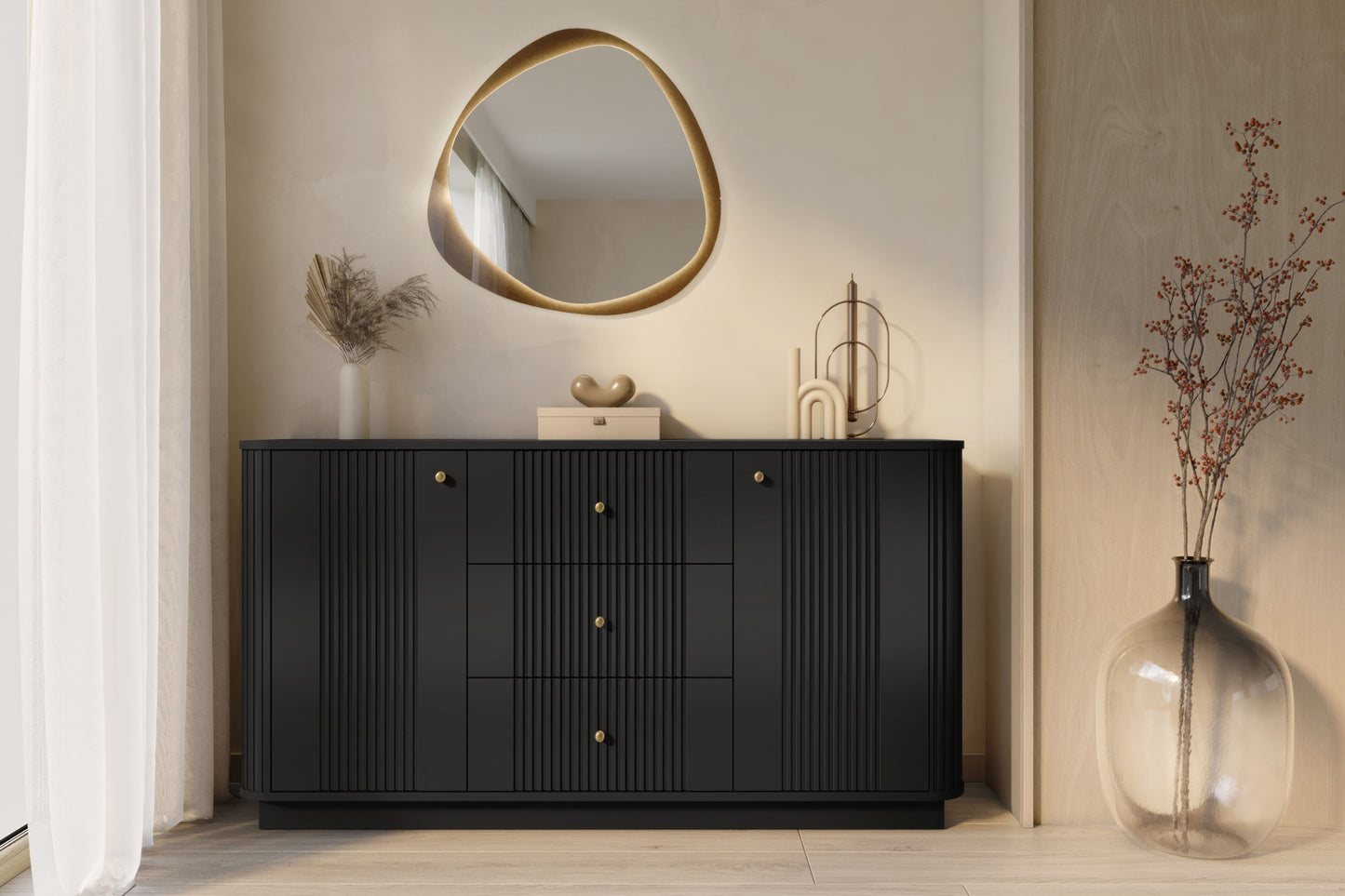 Kumode Vespa 160/77/38/ cm melns/zelts - N1 Home