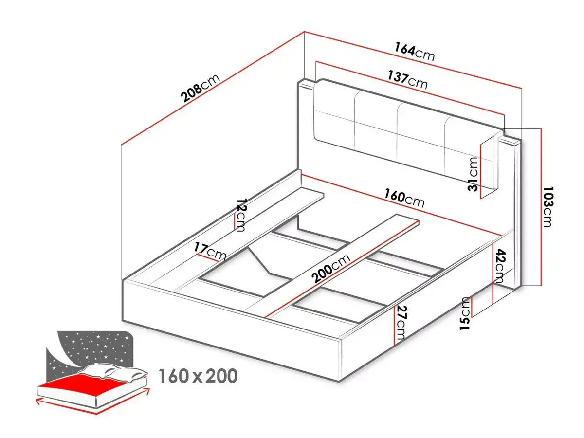 Gulta Ardi 160/200 cm ozols, smilšu krāsas, grunge/matera - N1 Home