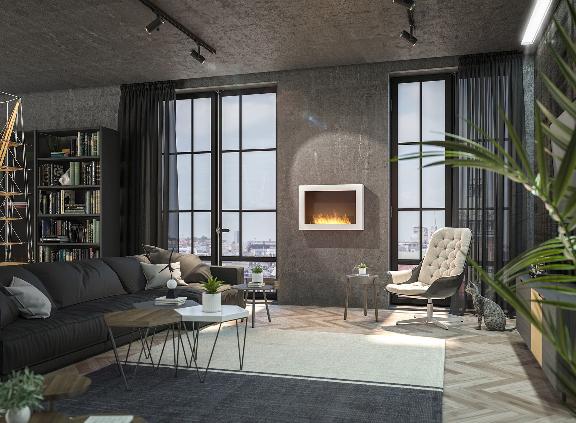 Biokamīns Mura 80/56/16;100/56/16/120/56/16 cm balts - N1 Home