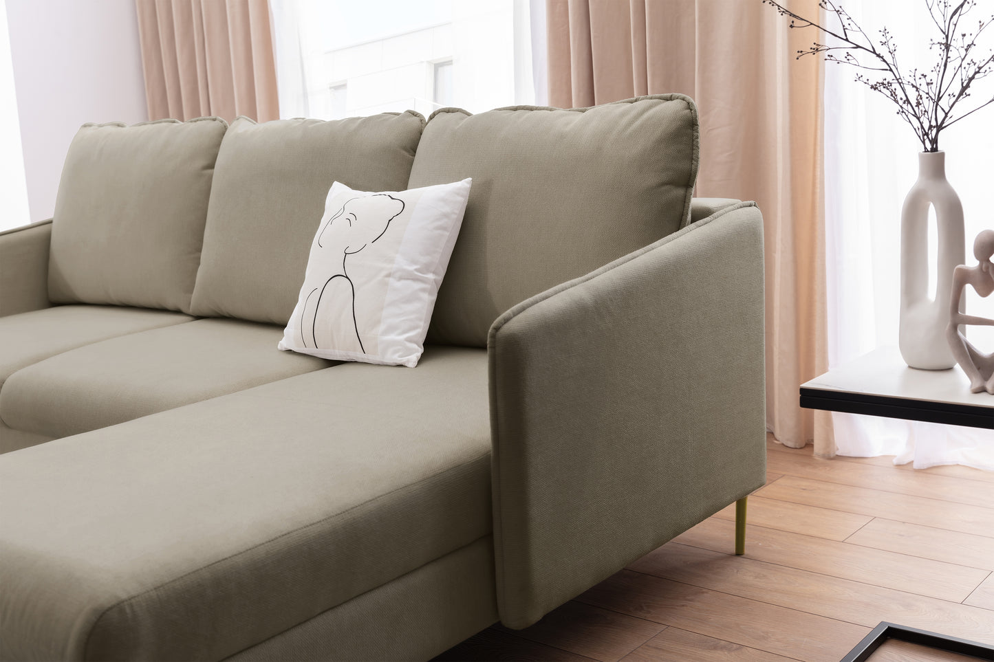 Dīvāns Tai 222/95/161 cm Velluto 3/zelts kājas - N1 Home